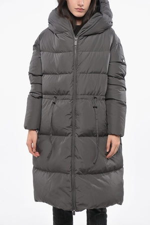 Long Down Jacket CLOUD105 with Hood and Adjustable Drawstrings