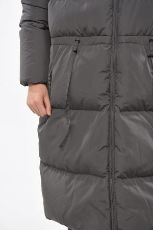 Long Down Jacket CLOUD105 with Hood and Adjustable Drawstrings