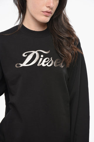 Felpa Girocollo in Cotone Garzato con Stampa Lamè