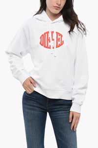 Felpa Hoodie in Cotone Garzato con Logo in Rilievo