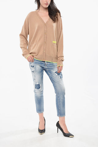 Vintage-Effect V-Neck Cardigan