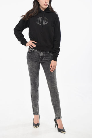 Felpa Hoodie in Cotone Garzato con Logo in Rilievo