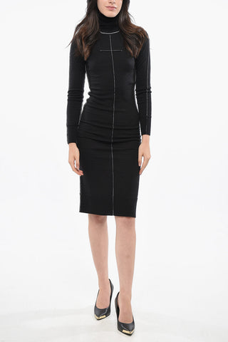 MM6 Virgin Wool Blend Bodycon Dress with Contrasting Details