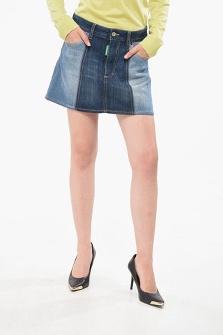 Zweifarbiger Denim-Minirock OLOP mit Logo-Knopf