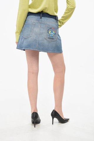 Zweifarbiger Denim-Minirock OLOP mit Logo-Knopf