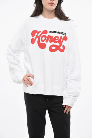 Crewneck Cotton Sweatshirt HONEY with Contrast Print