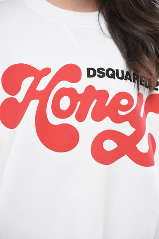 Crewneck Cotton Sweatshirt HONEY with Contrast Print