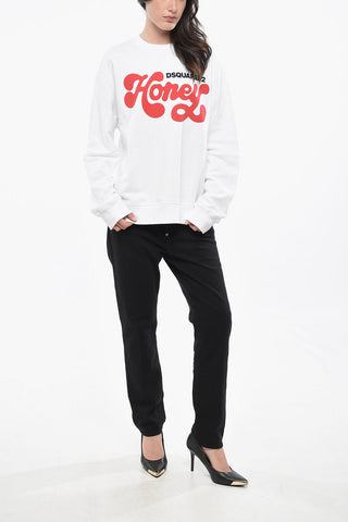 Crewneck Cotton Sweatshirt HONEY with Contrast Print