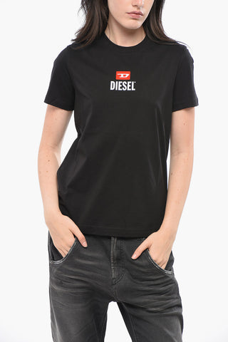 Cotton Crew Neck T-Shirt with Flocked Logo