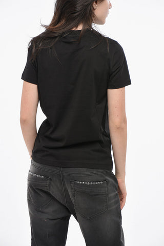 Cotton Crew Neck T-Shirt with Flocked Logo