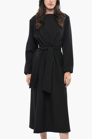 Solid Maxi Dress with Tie Neck