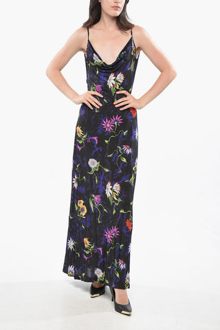 Maxi Vestito a Motivo Floreale con Schiena Scoperta