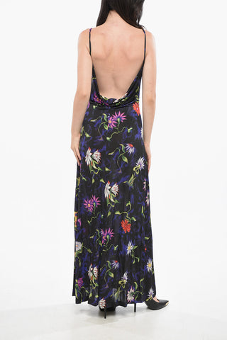 Maxi Vestito a Motivo Floreale con Schiena Scoperta
