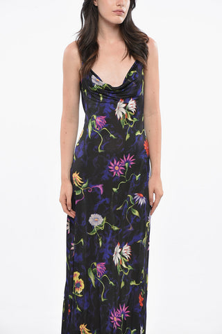 Maxi Vestito a Motivo Floreale con Schiena Scoperta