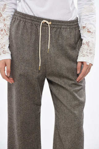 Pantaloni a Pied De Poule in Cashmere e Lana