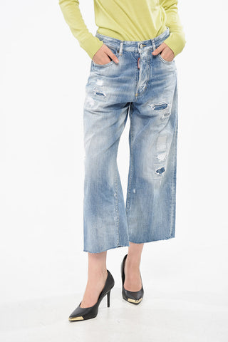 Distressed L.A. Wide Leg Jeans with Logo-Buttons 25cm