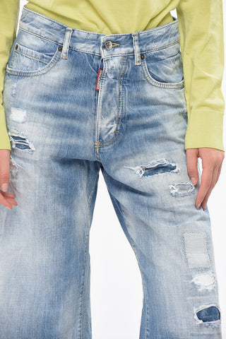 Distressed L.A. Wide Leg Jeans with Logo-Buttons 25cm