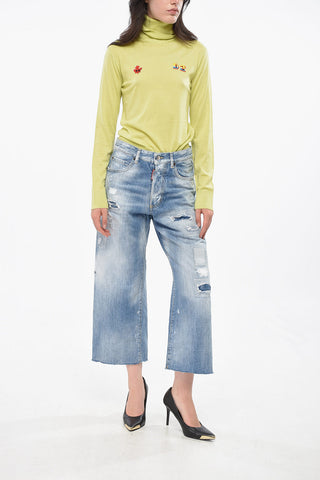Distressed L.A. Wide Leg Jeans with Logo-Buttons 25cm