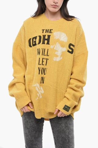Printed Merino Wool Loose Fit Crew-neck Sweater
