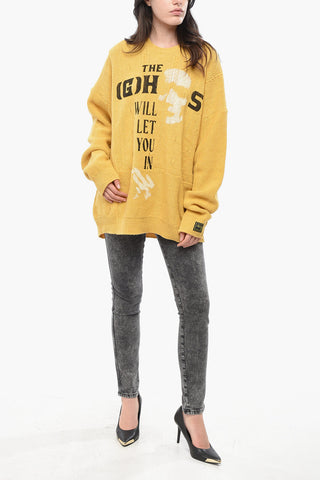 Printed Merino Wool Loose Fit Crew-neck Sweater