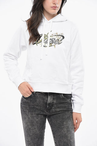 Felpa Hoodie GARDEN in Cotone Garzato con Stampa