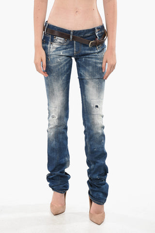 Low-Rise Painting-Effect Jeans SHARPEI with Belt 18cm