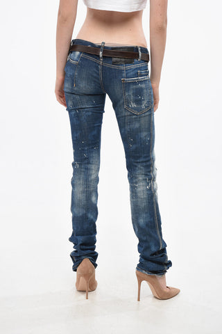 Low-Rise Painting-Effect Jeans SHARPEI with Belt 18cm