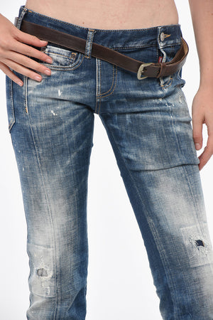 Low-Rise-Jeans SHARPEI mit Painting-Effekt und Gürtel 18cm