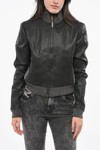 RED TAG Bomber Cropped Fit EADER in Pelle con Dettagli in Jersey