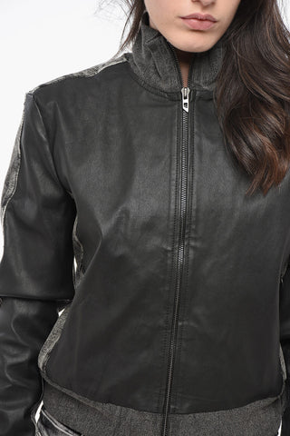 RED TAG Bomber Cropped Fit EADER in Pelle con Dettagli in Jersey