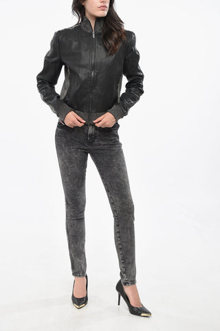 RED TAG Bomber Cropped Fit EADER in Pelle con Dettagli in Jersey