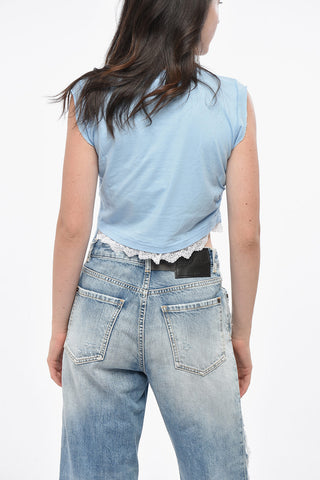 T-shirt Girocollo MINI FIT Crop con Pizzo macrame' sul Fondo