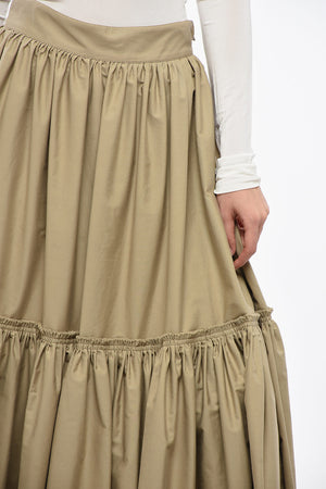 코튼 포플린 맥시 스커트 러플 디테일