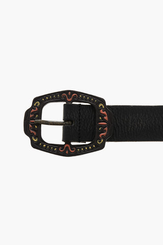 Textured Leather Belt with Enamelled Leather Buckle 35mm