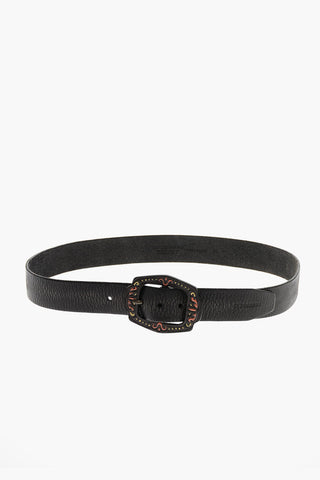 Textured Leather Belt with Enamelled Leather Buckle 35mm