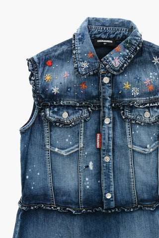 Sleeveless Embroidered Denim Shirt Dress