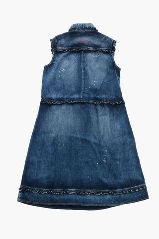 Sleeveless Embroidered Denim Shirt Dress