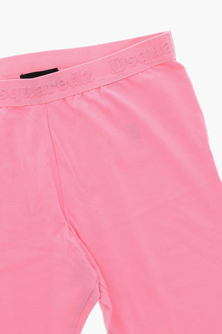 Leggings in Cotone con Elastico Logato in Vita