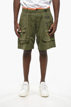 Stretch Cotton Cargo Shorts with Contrast Trim
