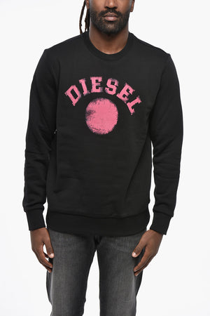 Brushed Cotton Crewneck Sweatshirt With Printed Logo