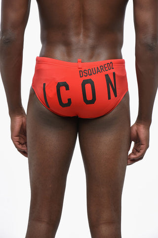 ICON Solid-Color Swim Brief with Contrasting Print