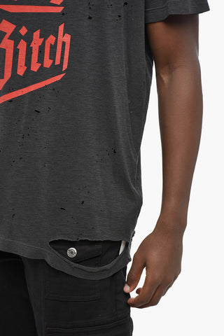 T-Shirt Girocollo BOY BITCH Effetto Distressed