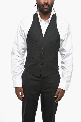 3-Piece Wool Blend Suit with Pinstriped Design