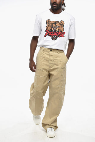 Distressed-Effect Wide-Leg Trousers