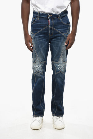 Jeans 642 Vintage Effect with Decorative Stars and Metallic Leather Patch 20cm