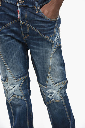 Jeans 642 Vintage Effect with Decorative Stars and Metallic Leather Patch 20cm