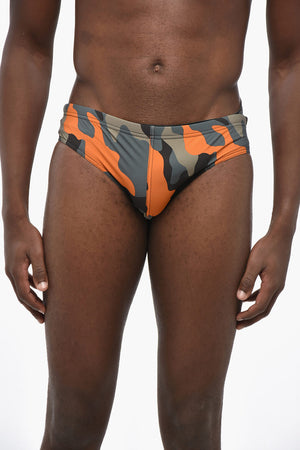 Costume da Bagno Slip Motivo Camouflage con Logo Stampato
