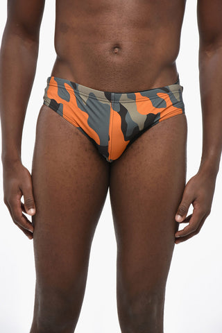 Camouflage Print Swim Brief with Printed Logo