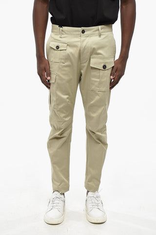 Stretch Cotton Cargo Pants with Silver-Tone Logo