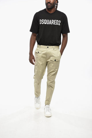 Stretch Cotton Cargo Pants with Silver-Tone Logo